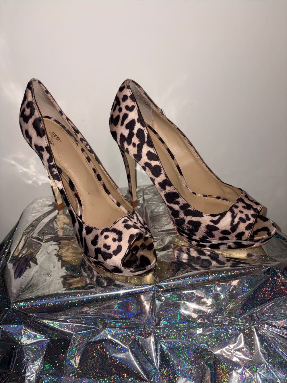 Victoria's Secret Leopard Print Peep-Toe Heels - Beige & Black
